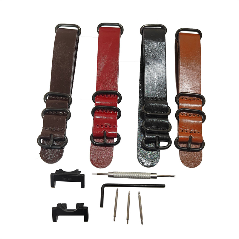 22mm Crazy Horse Oiled Leather One-Piece Military Watch Strap Metal Adapters for Casio GShock GWG1000 Mudmaster MasterOfG