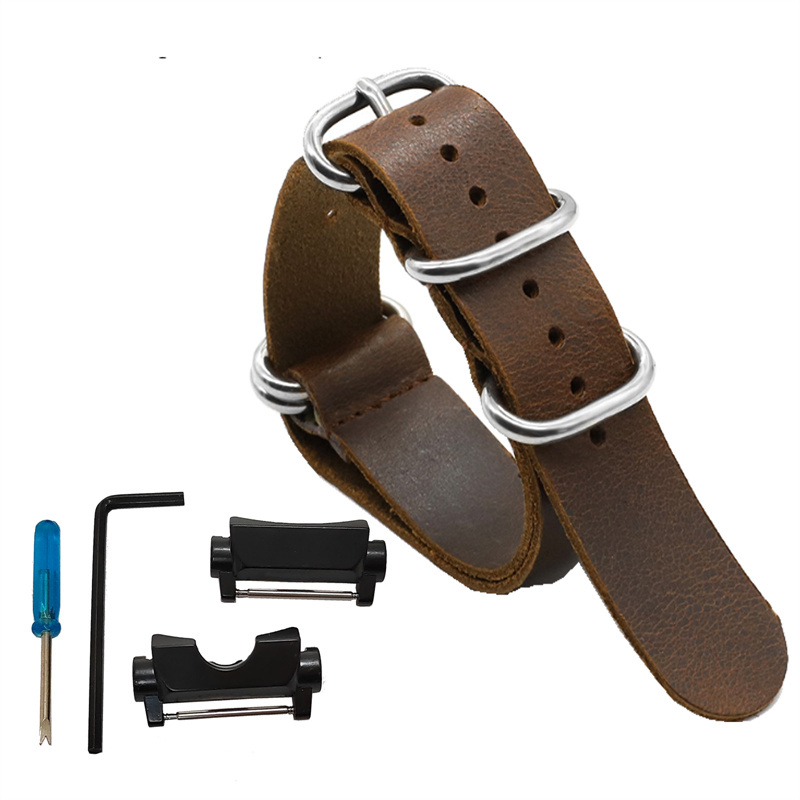24mm Crazy Horse Oiled Leather One-Piece Military Watch Strap Metal Adapters for GGB100 Casio GShock GG-B100