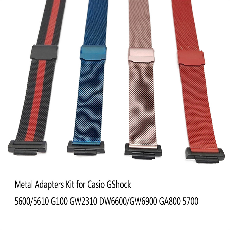 20mm Milanese Mesh Stainless Steel Watch Band Strap GWM5610 16mm-Lug Metal Adapters Kit for Casio GShock 5600/5610 G100 GW2310 DW6600/GW6900 GA800 5700